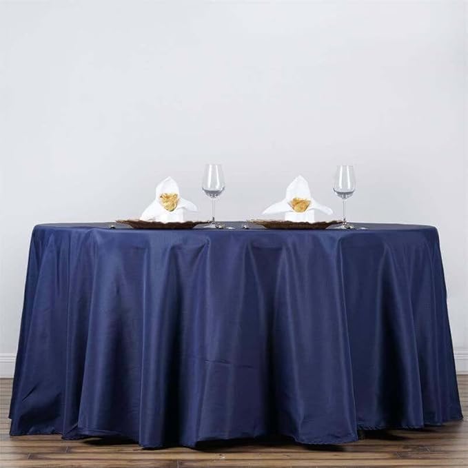 Efavormart Round Tablecloth, 132 Inch Stain & Wrinkle Resistant Washable Table Cloth, Decorative Polyester Fabric Table Cover for Banquet, Wedding, Dining- Navy Blue
