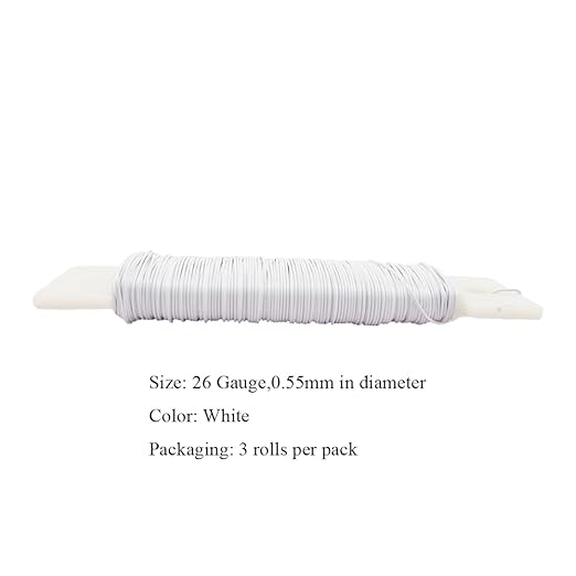 HAHIYO 26Gauge White Metal Floral Wire - 3 Rolls, 115 Yards (345 Feet) - Flexible Paddle Wire for Crafts, Christmas Wreaths, Tree & Flower Arrangement