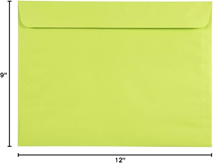 JAM PAPER 9 x 12 Booklet Colored Envelopes - Ultra Lime Green - Bulk 1000/Carton