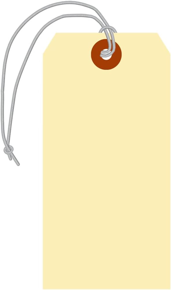 SmartSign Blank Manila Shipping Tags with Elastic Strings - Pack of 100, Size-6, 13pt Thick Pre-Strung Cardstock Tag, 5.25 x 2.625 inch, Paper Hang Tags with Reinforced Fiber Patch