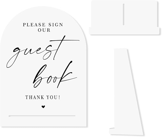 White Acrylic Guest Book Sign, Please Sign Our Guestbook Sign with Stand- 8x11 Inch Modern Calligraphy Arch Diagonal Acrylic Sign for Wedding Reception, Wedding Decoration Sign-bs-hlp05