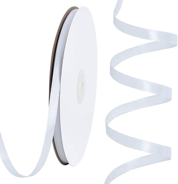 TONIFUL 1/4 Inch x 100yds White Satin Ribbon, Thin Solid Color Satin Ribbon for Gift Wrapping, Crafts, Hair Bows Making, Wedding Party Decoration, Invitation Cards, Floral Bouquets,Halloween,Christmas