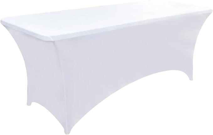 2-Pack 4ft White Spandex Table Covers for Rectangular Folding Tables - Wrinkle Resistant Stretch Tight Table Cloths - Ultimate Fitted Table Protector for Parties, Banquet, and Wedding