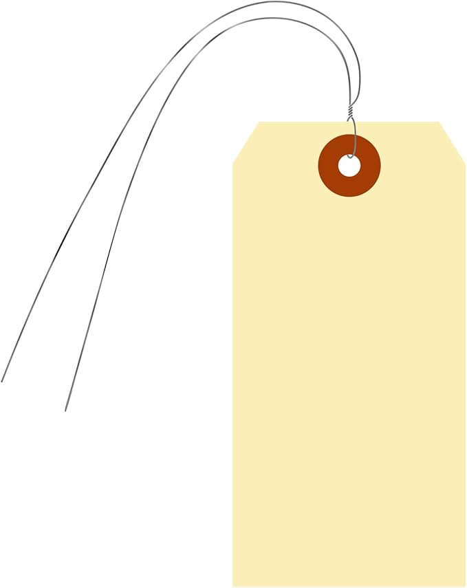 SmartSign Blank Manila Tags with Wire (Pre-Attached)- Pack of 100, Size-5, 13pt Thick Cardstock Shipping Tag, 4 3/4" x 2 3/8" Paper Hang Tags with Reinforced Fiber Patch