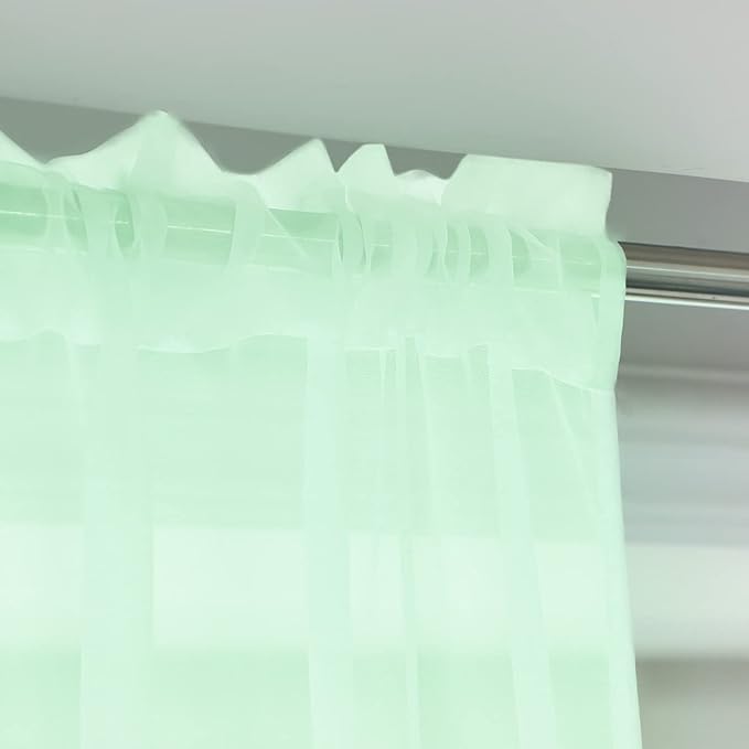 Window Light Green Sheer Curtains 63 Inches Long 2 Panels Sheer Curtain Basic Rod Pocket Panel for Bedroom Children Living Room Yard Kitchen