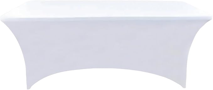 10-Pack 6ft White Spandex Table Covers for Rectangle Standard Folding Tables - Wrinkle Resistant Stretch Tablecloths - Ultimate Fitted Table Protector for Parties, Banquet, Wedding