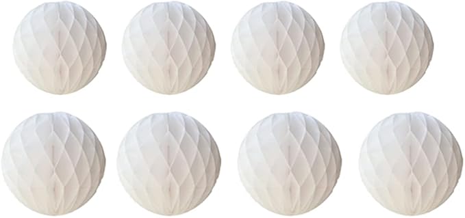 8pc Honeycomb Balls Party Decorations 8'' 10'' Tissue Paper Pom Poms Flower Balls Hanging Paper Honeycomb Balls for Party Baby Shower Birthday Wedding Nursery Wall Decor(8'' 10'' White)