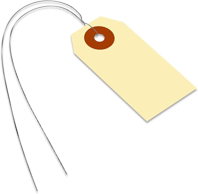 SmartSign Blank Manila Shipping Tags with Wire, Size-1, Pack of 1000, 13pt Thick Prewired Cardstock Tag, 2.75 x 1.375 inch Paper Hang Tags with Reinforced Fiber Patch