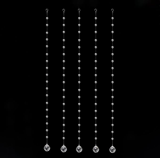 Crystal Beaded String Clear Glass Beads Garland Strands Hanging Wedding Arch Decor Curtain Chandelier Christmas Tree Ornaments Door String Beaded Drapes Decoration Accessories(3.3 Feet 5pcs)