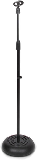 Pyle Adjustable Microphone Stand - Universal Mic Stand with Compact Heavy Base, Floor Standing Design, Height Adjustable, Pivot Angle Clip for Singing & Recording (2.8’ - 5’ ft., 9.8” Base Diameter)