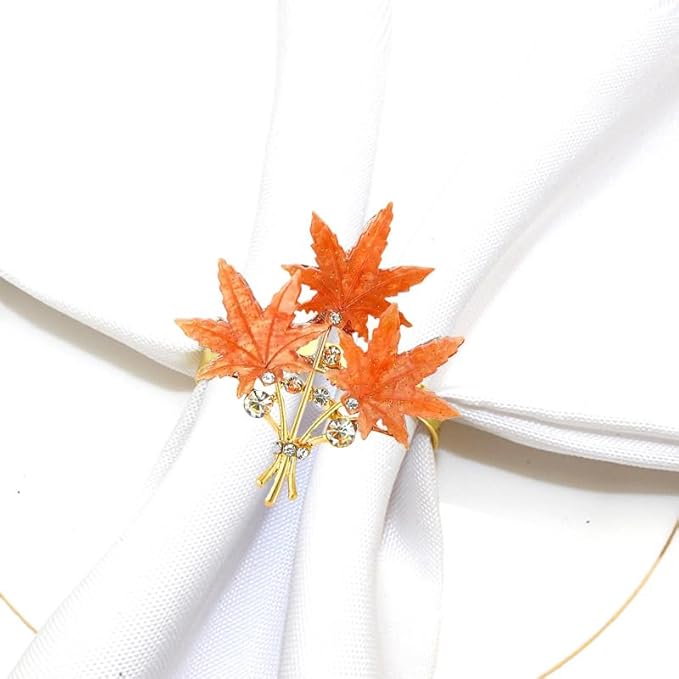 4 Pcs Maple Leaves Napkin Ring, Fall Metal Napkin Ring Holder Maple Leaves Serviette Buckle Holder Autumn Leaf Napkin Buckle for Harvest Season Thanksgiving Fall Decoration