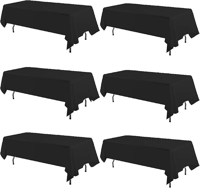 6 Pack Black Rectangle Tablecloths, 60 x 102 Inch, Stain & Wrinkle Resistant Polyester, Perfect for 6FT Tables, Parties, Wedding, Dining