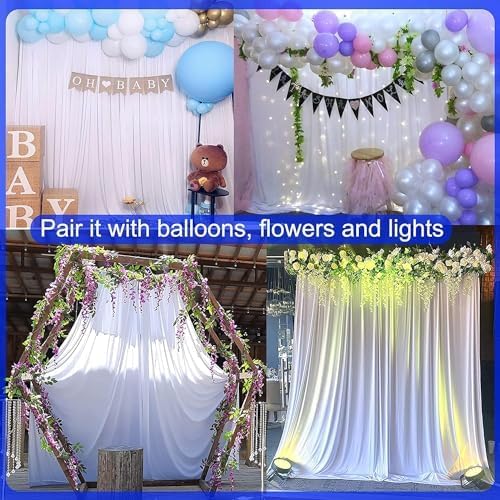 20ft×10ft Wrinkle Free White Backdrop Curtains for Parties, Thick Polyester Drapes for Backdrop, 2 Panels 5×10ft Cloth Photo Backdrop Curtain for Wedding Party Baby Shower Photography Background