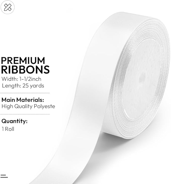 KMER LIFE 1 Inches x 25 Yards Solid White Satin Ribbon, Perfect for Crafts, Wedding Decor, DIY Hair Accessories, Sewing, Gift Package Wrapping and More