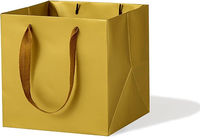 Gold Square Gift Bag 12 in Paper Gift Box Large Square Bottom Kraft Paper Bags with Handles for Party Favor, Birthday Gift Bags (Gold, 12 x 12 x 12 in, 10 CT)