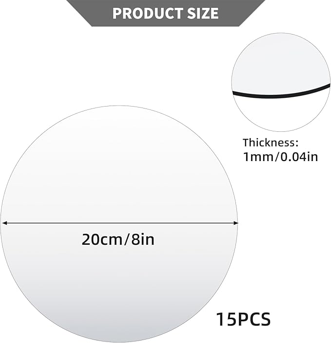 Round Mirror Centerpieces, Acrylic Circular Plates for Table Decoration, 15 Pack, Wedding Party Decor, Candle Tray (8inch)