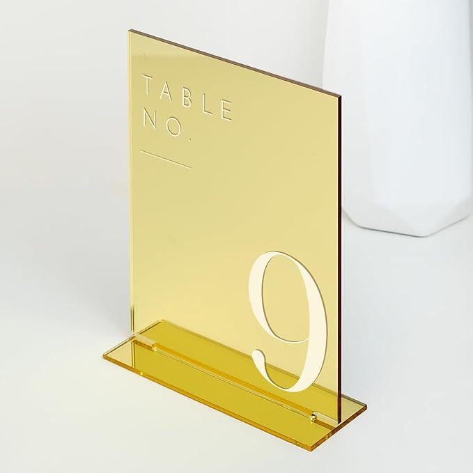 JINMURY Gold Wedding Table Numbers 1-20 with Stands, 5"x7" Gold Mirror Acrylic Table Numbers, Perfect for Wedding Reception, Party, Anniversary, Event