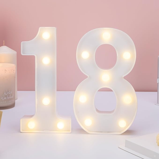 Decorative Led Light Up Numbers, 18th Birthday Decorations, Warm White Led Numbers Lights, Lighted Marquee Number Sign for Sweet 18th Party Decor