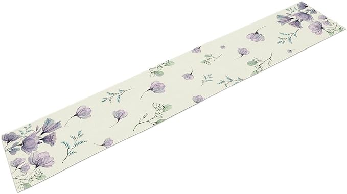 Poppy Flower Table Runner, Watercolor Purple Floral Leaves Seasonal Spring Summer Table Runner for Kitchen Dinning Table Runner Decor Home Wedding Party Holiday, 13x70 Inch