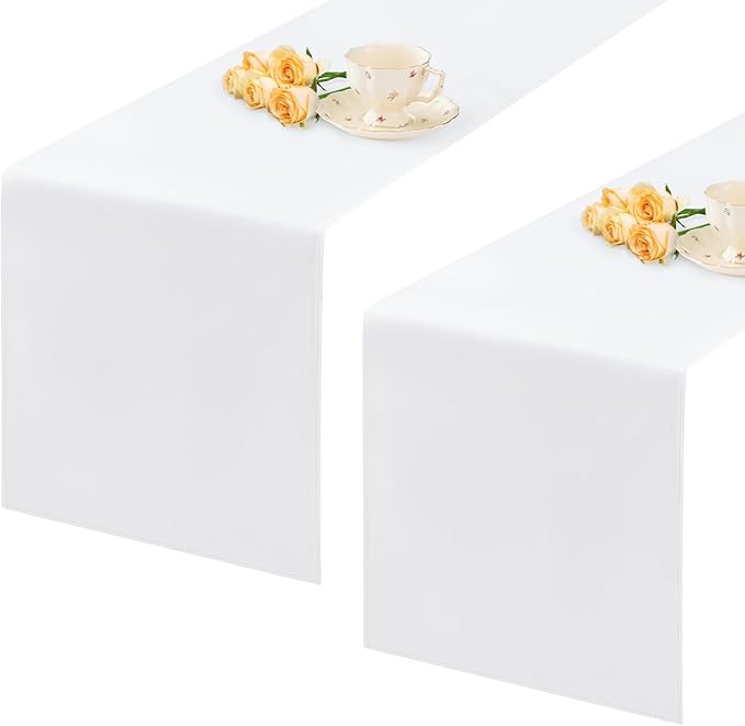 2 Pack White Small Short Table Runner 12 x 36 Inch Solid Color Runners Coffee Table Dresser for Daily Party Home Decoration