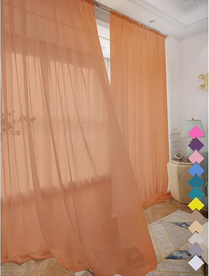 Window Brown Sheer Curtains 60 Inches Width 63 Inches Long 2 Panels Sheer Curtain Clear Curtains Basic Rod Pocket Panel for Home Living Room Bedroom Kids Room Yard Patio Parlor Sliding