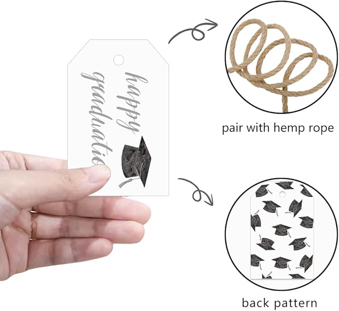 50 Pcs Graduation Gift Tags, Congrats Grad Party Favors Gift Tags for High School or Happy College Graduation Party Decoration Supplies (Gray, 2.2 * 3.5)
