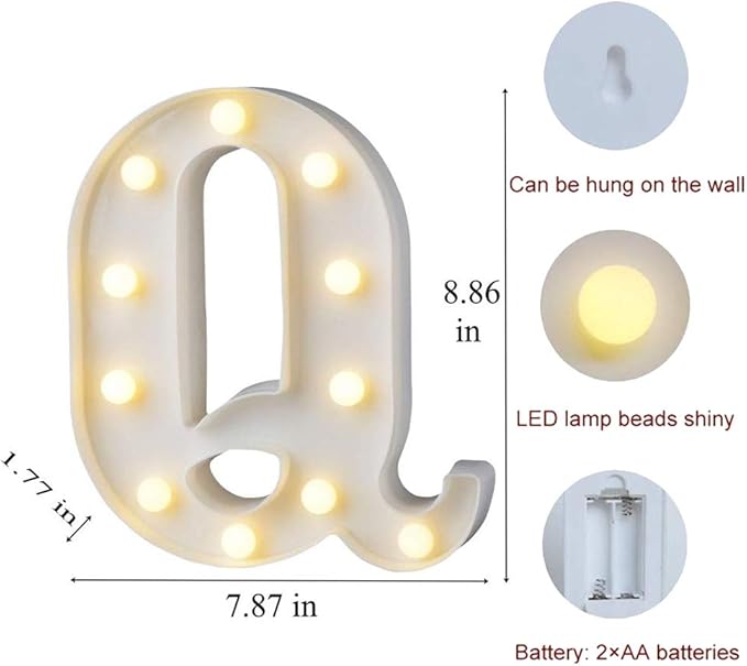 MUMUXI Marquee Light Up Letters | Large Light Up Numbers | Battery Powered and Bright with Every Letter of The Alphabet | for Wedding, Birthday, Party, Celebration, Christmas or Home Decoration (Q)