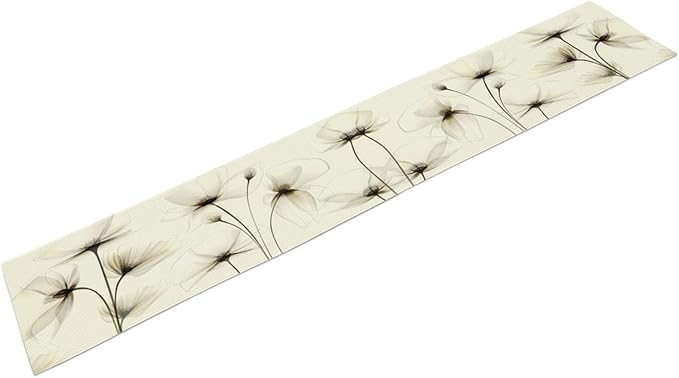 Abstract Floral Table Runner, Watercolor Transparent Beige Poppy Flowers Print Kitchen Dinning Table Runner for Indoor Outdoor Home Wedding Party Holiday, 13x108 Inch