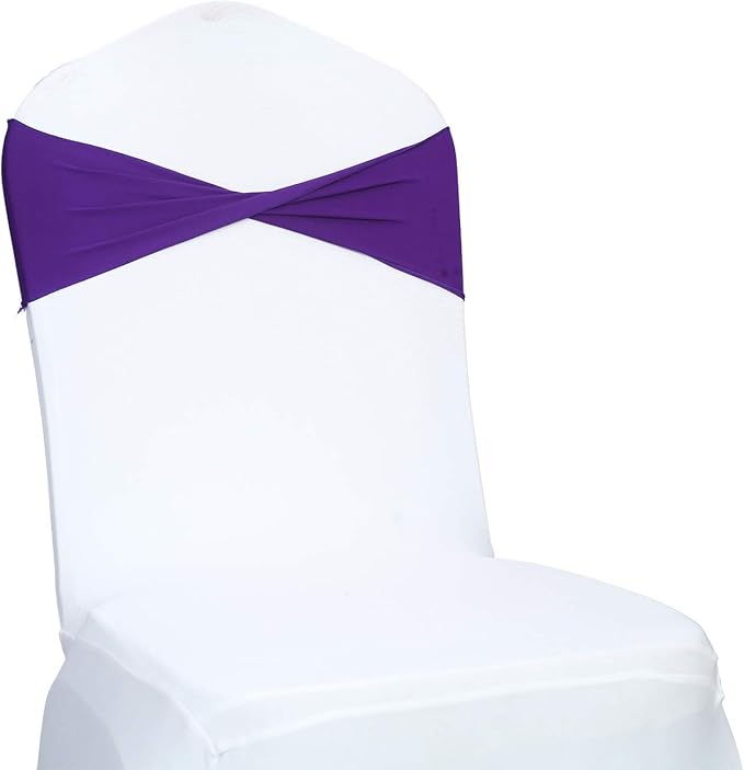VDS Pack of 250 PCS | Purple | Spandex Chair Sashes Bows Without Buckle | Stretch Elastic Banquet Universal Folding Chair Band Tie with for Wedding Party Conference Celebration Event Decoration