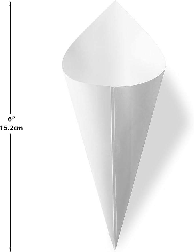 MONTX® 200-Pack Disposable Food Cones | 7" or 6" | White Food-Safe Paper Charcuterie Cones for Appetizers, Popcorn, Snacks, Confetti | Eco-Friendly Alternative to Wood Cones (6 Inch)