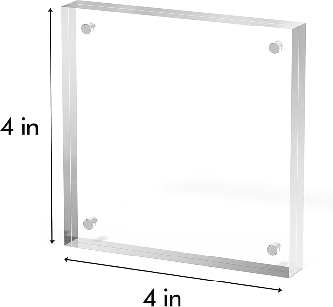 4x4 Acrylic Picture Frame 1 Pack, Clear Freestanding Double Sided Frameless Magnetic Photo Frames, Desktop Display Decor Gift