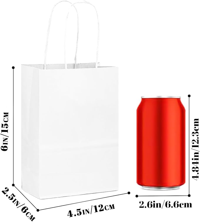 qiqee 25 Pcs White Mini Paper Gift Bags with Handles 6"x4.5"x2.5" Small Brown Kraft Party Favor Treat Bags Multiple Uses (Mini size)