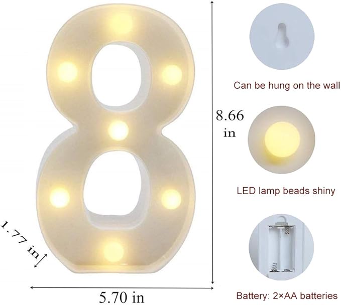 MUMUXI Marquee Light Up Letters | Large Light Up Numbers | Battery Powered and Bright with Every Letter of The Alphabet | for Wedding, Birthday, Party, Celebration, Christmas or Home Decoration (8)