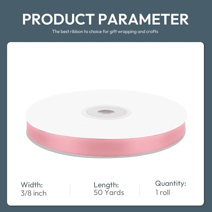 KMER LIFE 3/8" Wide x 50 Yards Pink Satin Ribbon - Perfect for Wedding Decor, Crafts, Gift Wrapping & Other Projects