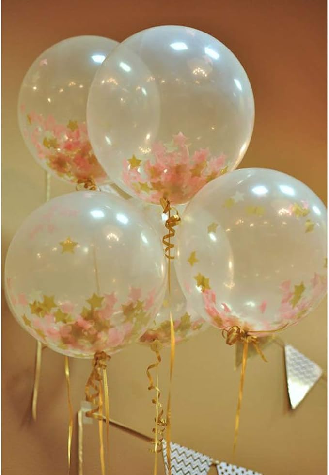 MOWO Glitter Five Stars Confetti Wedding Party Decor and Table Decor, 1.2’’ in Diameter (glitter gold,pink,white,200pc)