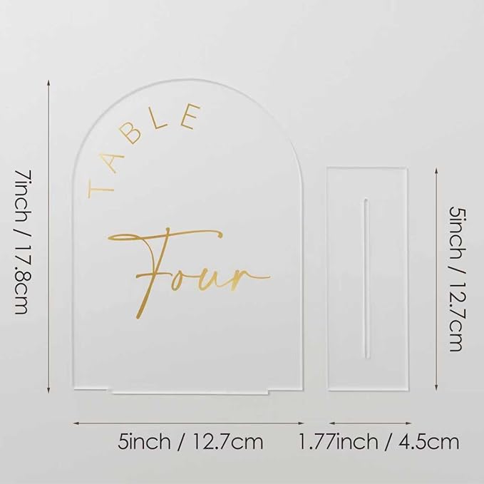 JINMURY Frosted Arch Wedding Table Numbers 1-15 with Stands, 5x7 Inch Acrylic Arch Sign with Golden Lettering, Frosted Acrylic Table Numbers for Wedding Reception
