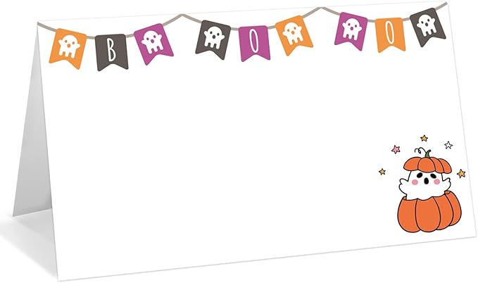 25 Pack Halloween Place Cards, Editable Name Cards for Table Setting, Boo Ghost Tent Cards Food Label for Dinner Party, Bridal Shower, Wedding, Baby Shower and Events -T38
