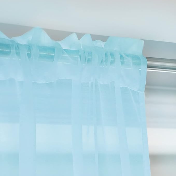 Window Lake Blue Sheer Curtains 108 Inches Long 2 Panels Sheer Curtain Basic Rod Pocket Panel for Bedroom Children Living Room Yard Kitchen