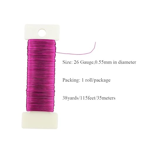 HAHIYO 26Gauge Rose Red Metal Floral Wire - 1 Roll, 38 Yards (115 Feet) - Flexible Paddle Wire for Craft, Christmas Wreath, Flower Arrangement, Bouquet Wrapping, Wedding, DIY