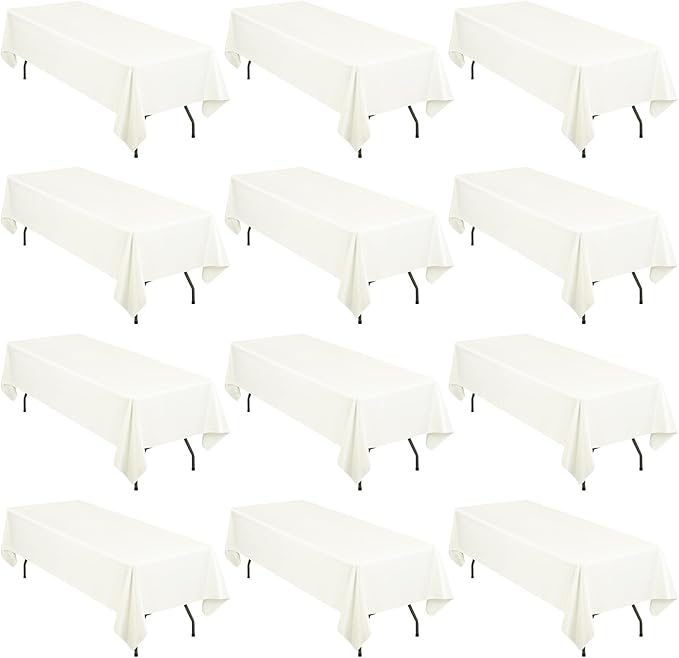12 Pack 60 x 126 Inch Rectangle Tablecloth Ivory Polyester Tablecloth for 8 Ft Rectangle Tables, Washable Fabric Table Cloth for Wedding Dining Table Buffet Parties Camping