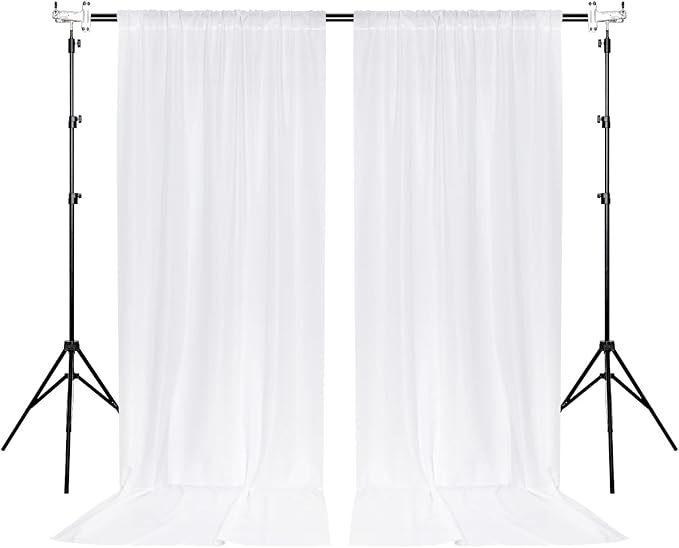 MYSKY HOME White Backdrop Curtain for Wedding Decor Holiday Party 6 Panels- White Wedding Backdrop Polyester Photography Backdrop Drapes Baby Shower Birthday Privacy Curtains Home Decor, 5ft x 10ft