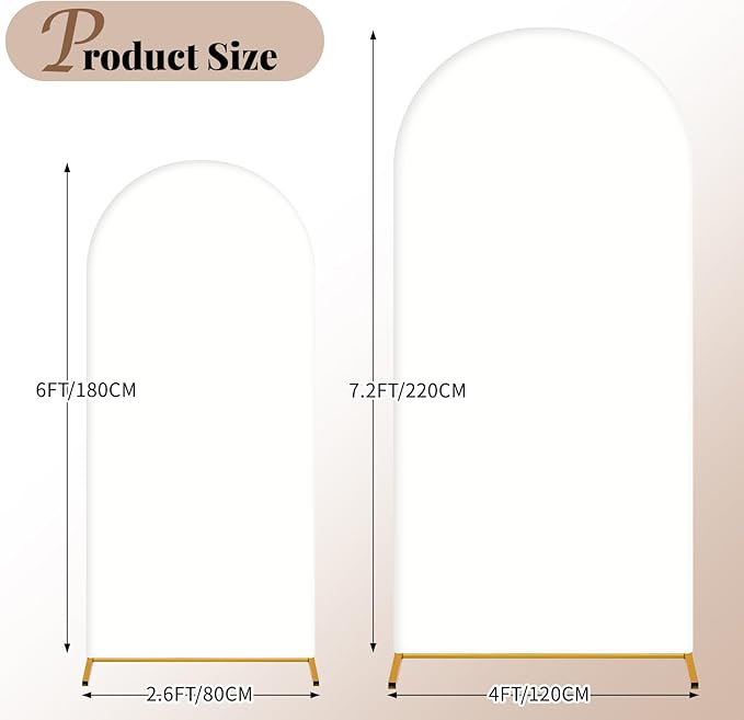 Wedding Arch Cover 6FT 7.2FT Arch Backdrop Cover Fitted Spandex Covers Set of 2 Round Top Chiara Arches Backdrop Stand Covers for Party Birthday Decoration（White