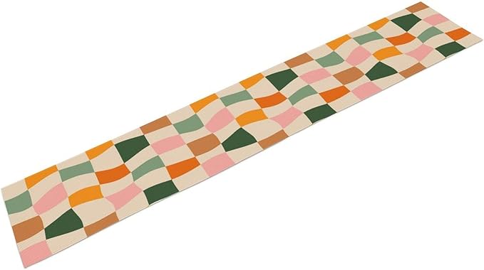 Hippie Table Runner, Vintage Geometric Square Orange Green Pink Grid 60s 70s Style Kitchen Dining Room Decor for Indoor Outdoor Wedding Party Table Runner 13x120 Inch
