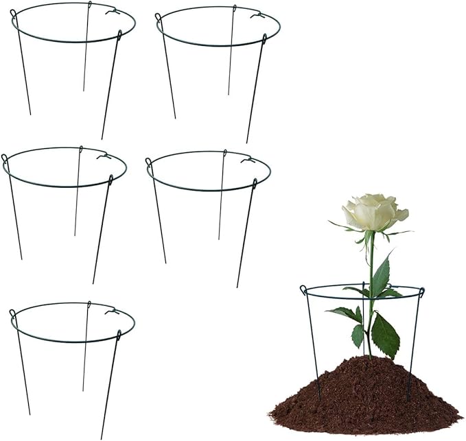 14" Wide x 24" High Peony Cage Rings Garden Plant Support Brace, Pack of 5 Round Metal Plant Stakes Rings, Strong Large Garden Supports for Flowers, Peonies, Rose, Lily
