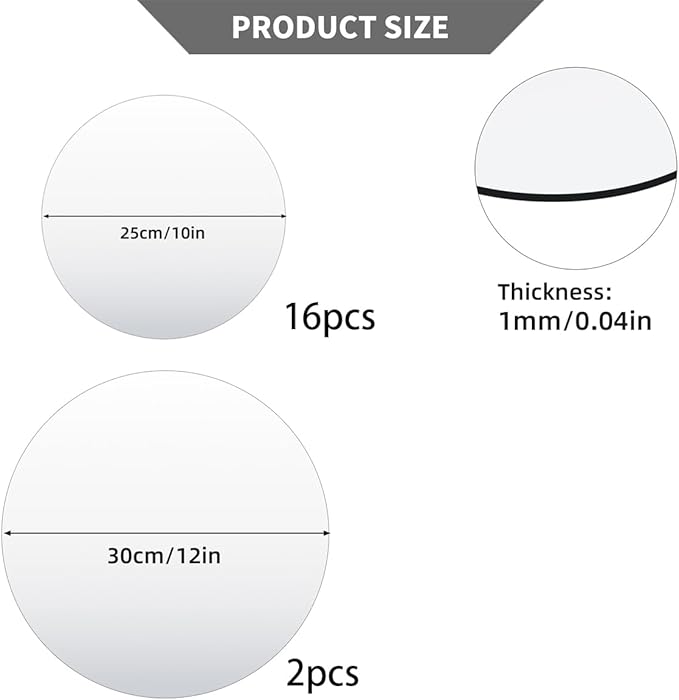 18 Pack Round Mirror Trays, Non Glass Acrylic Round Mirror Centerpieces for Wedding Tables Candle Plate Circle Mirrors Wall Mirror Tiles for Centerpieces Crafts Christmas Decorations (10inch,12inch)