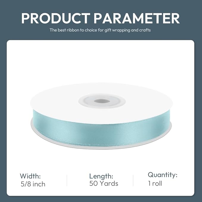 KMER LIFE 5/8" Wide x 50 Yards Baby Blue Single Faced Polyester Satin Ribbon, Baby Blue Satin Ribbon Perfect for Wedding Decor, Wreath, Crafts, Gift Wrapping & Other Projects (Baby Blue)