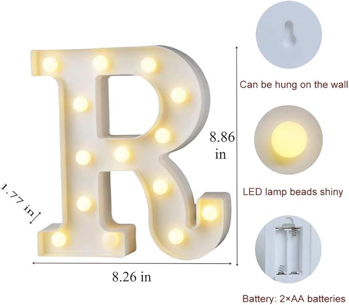MUMUXI Marquee Light Up Letters | Large Light Up Numbers | Battery Powered and Bright with Every Letter of The Alphabet | for Wedding, Birthday, Party, Celebration, Christmas or Home Decoration (R)