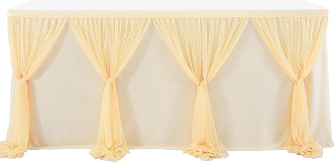 14ft Champagne Table Skirt Tulle Wedding Table Cloth Elegant Tutu Table Skirt Cover for Birthday Party Baby Shower Dessert Buffet Banquet Table Decorations