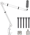 BOMGE Microphone Boom Arm Mic Stand Adjustable Clip Studio Suspension Scissor Arm Mount for Blue Snowball, ICE, Blue Yeti,Radio Broadcasting and Game (white)