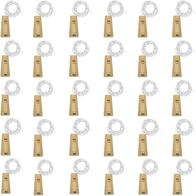 Wine Bottle Lights with Cork, Battery Operated 30 Pack 20 LED Cork Shape Silver Wire Fairy Mini String Lights(No Bottles) for DIY, Party, Decor, Christmas, Halloween,Wedding (30, Cool White)